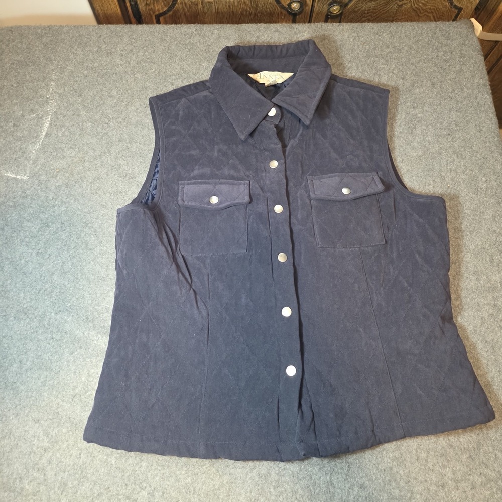 Casual Corner Annex Petite Large Quilted Vest Snap Button N1